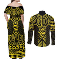 Mahi-dawg Maori Ta Moko Poutama Art Couples Matching Off Shoulder Maxi Dress and Long Sleeve Button Shirt