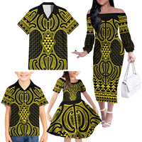 Mahi-dawg Maori Ta Moko Poutama Art Family Matching Off The Shoulder Long Sleeve Dress and Hawaiian Shirt