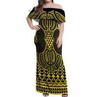 Mahi-dawg Maori Ta Moko Poutama Art Off Shoulder Maxi Dress