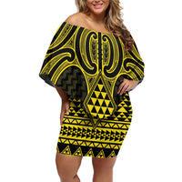Mahi-dawg Maori Ta Moko Poutama Art Off Shoulder Short Dress