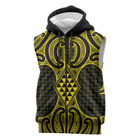 Mahi-dawg Maori Ta Moko Poutama Art Sleeveless Zip Hoodie LT9 Yellow - Polynesian Pride