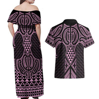 Mawhero Maori Ta Moko Poutama Art Couples Matching Off Shoulder Maxi Dress and Hawaiian Shirt