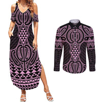 Mawhero Maori Ta Moko Poutama Art Couples Matching Summer Maxi Dress and Long Sleeve Button Shirt
