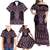 Mawhero Maori Ta Moko Poutama Art Family Matching Off Shoulder Maxi Dress and Hawaiian Shirt