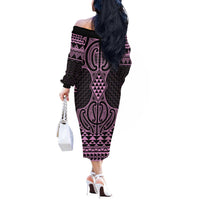 Mawhero Maori Ta Moko Poutama Art Off The Shoulder Long Sleeve Dress