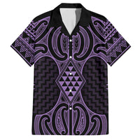 Waiporoporo Maori Ta Moko Poutama Art Family Matching Off Shoulder Short Dress and Hawaiian Shirt LT9 Dad's Shirt - Short Sleeve Purple - Polynesian Pride