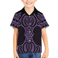 Waiporoporo Maori Ta Moko Poutama Art Family Matching Short Sleeve Bodycon Dress and Hawaiian Shirt LT9 Son's Shirt Purple - Polynesian Pride