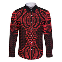 Whero Maori Ta Moko Poutama Art Family Matching Mermaid Dress and Hawaiian Shirt LT9 Dad's Shirt - Long Sleeve Red - Polynesian Pride