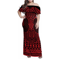 Whero Maori Ta Moko Poutama Art Family Matching Off Shoulder Maxi Dress and Hawaiian Shirt