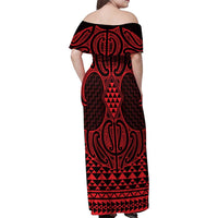 Whero Maori Ta Moko Poutama Art Family Matching Off Shoulder Maxi Dress and Hawaiian Shirt