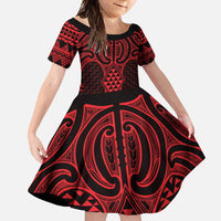 Whero Maori Ta Moko Poutama Art Family Matching Short Sleeve Bodycon Dress and Hawaiian Shirt LT9 Daughter's Dress Red - Polynesian Pride