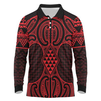 Whero Maori Ta Moko Poutama Art Long Sleeve Polo Shirt LT9 Red - Polynesian Pride