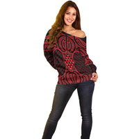 Whero Maori Ta Moko Poutama Art Off Shoulder Sweater