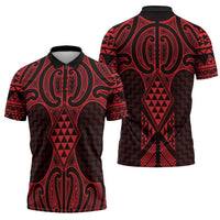 Whero Maori Ta Moko Poutama Art Zipper Polo Shirt - Polynesian Pride