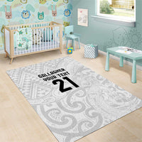 New Zealand Rangatira Custom Area Rug All White Niho Taniwha Maori Tribal