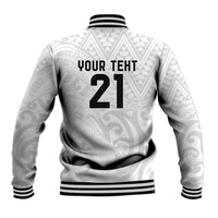 New Zealand Rangatira Custom Baseball Jacket All White Niho Taniwha Maori Tribal