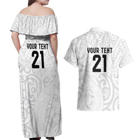 New Zealand Rangatira Custom Couples Matching Off Shoulder Maxi Dress and Hawaiian Shirt All White Niho Taniwha Maori Tribal