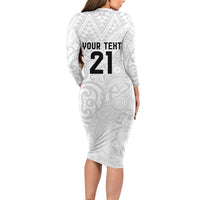 New Zealand Rangatira Custom Family Matching Long Sleeve Bodycon Dress and Hawaiian Shirt All White Niho Taniwha Maori Tribal