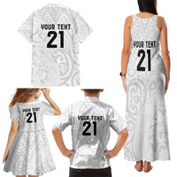 New Zealand Rangatira Custom Family Matching Tank Maxi Dress and Hawaiian Shirt All White Niho Taniwha Maori Tribal