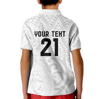 New Zealand Rangatira Custom Kid Polo Shirt All White Niho Taniwha Maori Tribal
