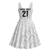 New Zealand Rangatira Custom Midi Dress All White Niho Taniwha Maori Tribal - Polynesian Pride