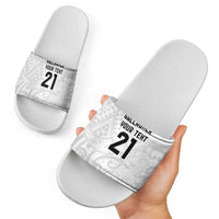 New Zealand Rangatira Custom Slide Sandals All White Niho Taniwha Maori Tribal - Polynesian Pride