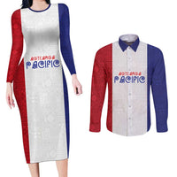 New Zealand Rugby Pacific Personalised Couples Matching Long Sleeve Bodycon Dress and Long Sleeve Button Shirt Maori Style Tribal Tapa Pattern