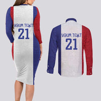 New Zealand Rugby Pacific Personalised Couples Matching Long Sleeve Bodycon Dress and Long Sleeve Button Shirt Maori Style Tribal Tapa Pattern