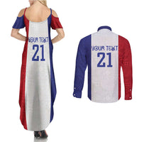 New Zealand Rugby Pacific Personalised Couples Matching Summer Maxi Dress and Long Sleeve Button Shirt Maori Style Tribal Tapa Pattern