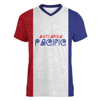 New Zealand Rugby Pacific Personalised Women V-Neck T-Shirt Maori Style Tribal Tapa Pattern