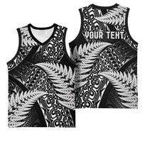 New Zealand Rugby Pacific Personalised Basketball Jersey All Black Maori Pasifika Fern Pattern - Polynesian Pride