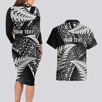 New Zealand Rugby Pacific Personalised Couples Matching Long Sleeve Bodycon Dress and Hawaiian Shirt All Black Maori Pasifika Fern Pattern