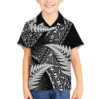 New Zealand Rugby Pacific Personalised Family Matching Off The Shoulder Long Sleeve Dress and Hawaiian Shirt All Black Maori Pasifika Fern Pattern