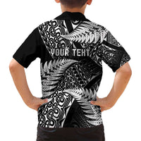 New Zealand Rugby Pacific Personalised Family Matching Off Shoulder Maxi Dress and Hawaiian Shirt All Black Maori Pasifika Fern Pattern