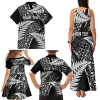 New Zealand Rugby Pacific Personalised Family Matching Tank Maxi Dress and Hawaiian Shirt All Black Maori Pasifika Fern Pattern