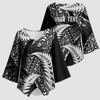 New Zealand Rugby Pacific Personalised Kimono Sleeve Blouse All Black Maori Pasifika Fern Pattern - Polynesian Pride