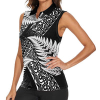 New Zealand Rugby Pacific Personalised Women Sleeveless Polo Shirt All Black Maori Pasifika Fern Pattern