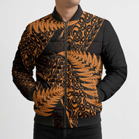 New Zealand Rugby Pacific Personalised Bomber Puffer Jacket All Gold Maori Pasifika Fern Pattern - Polynesian Pride