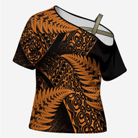 New Zealand Rugby Pacific Personalised Cross Shoulder Shirt All Gold Maori Pasifika Fern Pattern - Polynesian Pride