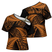 New Zealand Rugby Pacific Personalised Cross Shoulder Shirt All Gold Maori Pasifika Fern Pattern - Polynesian Pride