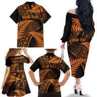 New Zealand Rugby Pacific Personalised Family Matching Off The Shoulder Long Sleeve Dress and Hawaiian Shirt All Gold Maori Pasifika Fern Pattern