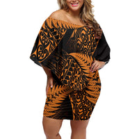 New Zealand Rugby Pacific Personalised Family Matching Off Shoulder Short Dress and Hawaiian Shirt All Gold Maori Pasifika Fern Pattern