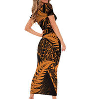 New Zealand Rugby Pacific Personalised Family Matching Short Sleeve Bodycon Dress and Hawaiian Shirt All Gold Maori Pasifika Fern Pattern