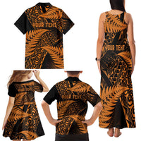 New Zealand Rugby Pacific Personalised Family Matching Tank Maxi Dress and Hawaiian Shirt All Gold Maori Pasifika Fern Pattern