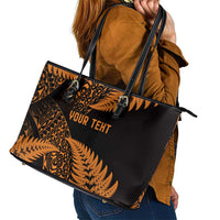 New Zealand Rugby Pacific Personalised Leather Tote Bag All Gold Maori Pasifika Fern Pattern
