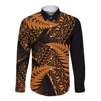 New Zealand Rugby Pacific Personalised Long Sleeve Button Shirt All Gold Maori Pasifika Fern Pattern