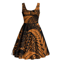 New Zealand Rugby Pacific Personalised Midi Dress All Gold Maori Pasifika Fern Pattern - Polynesian Pride