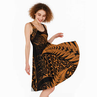 New Zealand Rugby Pacific Personalised Midi Dress All Gold Maori Pasifika Fern Pattern - Polynesian Pride