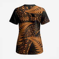 New Zealand Rugby Pacific Personalised Scrub Top All Gold Maori Pasifika Fern Pattern - Polynesian Pride