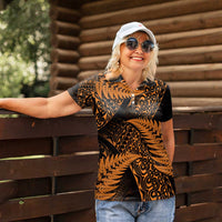 New Zealand Rugby Pacific Personalised Women Polo Shirt All Gold Maori Pasifika Fern Pattern